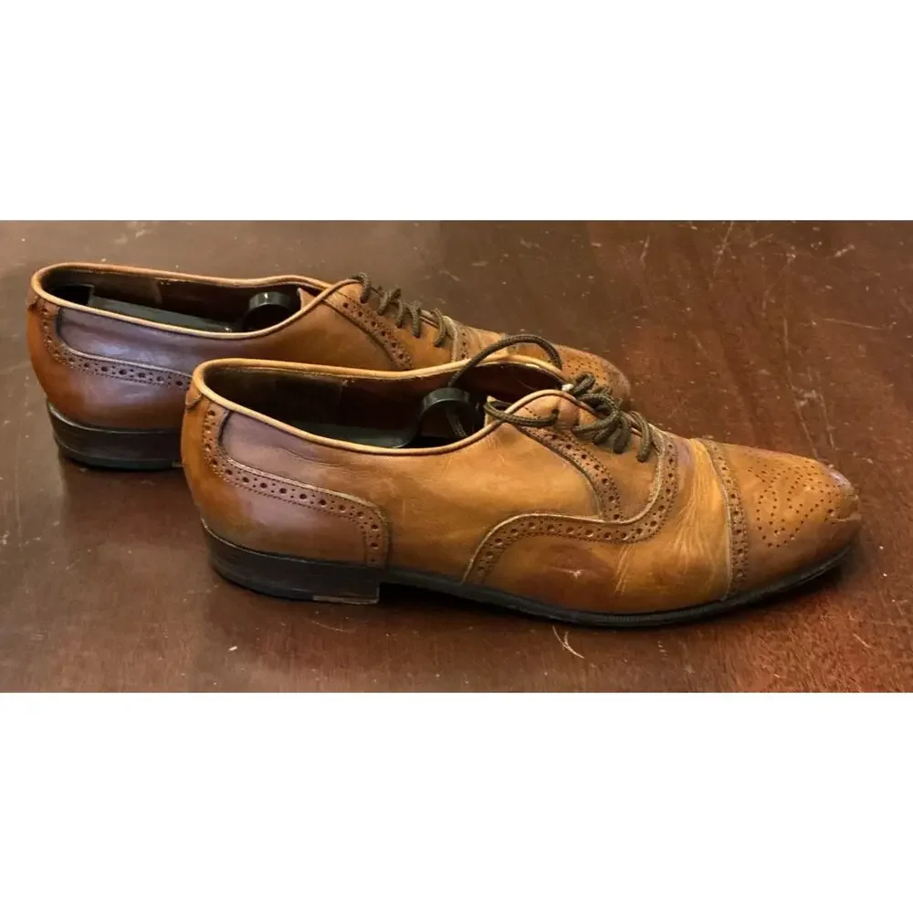 FERRADINI Hand Made Brown Leather Dress Shoes Mens SIZE 8.5 B Made In Italy
